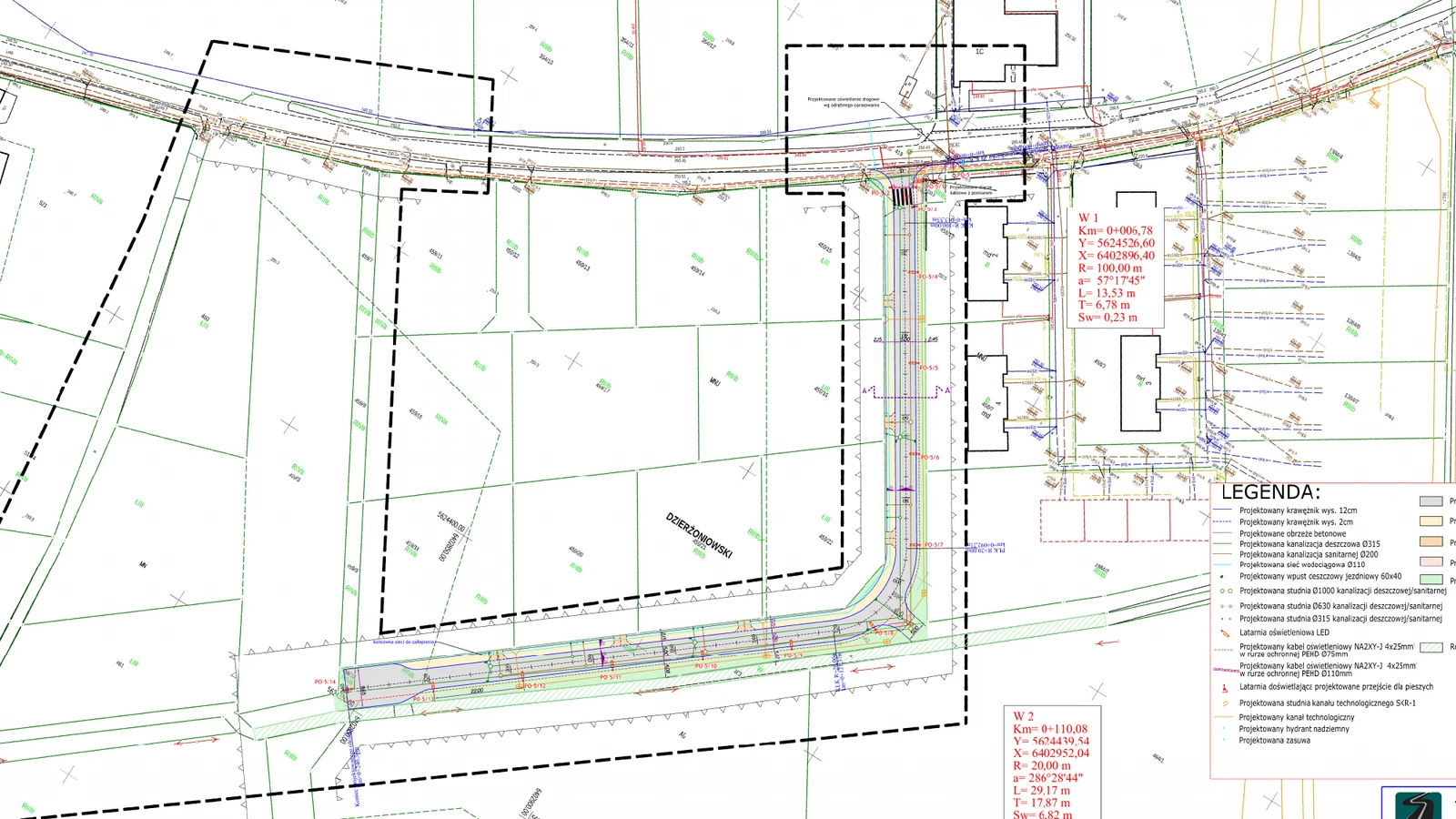 Fragment projektu zagospodarowania terenu drogi wraz z infrastrukturą techniczną przy Nowiźnie